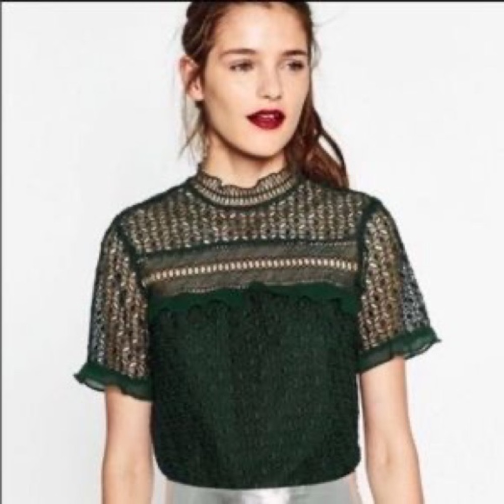 Zara Emerald Lace Top